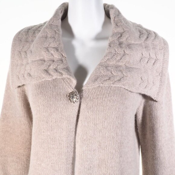 Sarah Spencer Sweater Wool Angora Blend Size L Womens Jewel Snap Natural - Picture 2 of 11